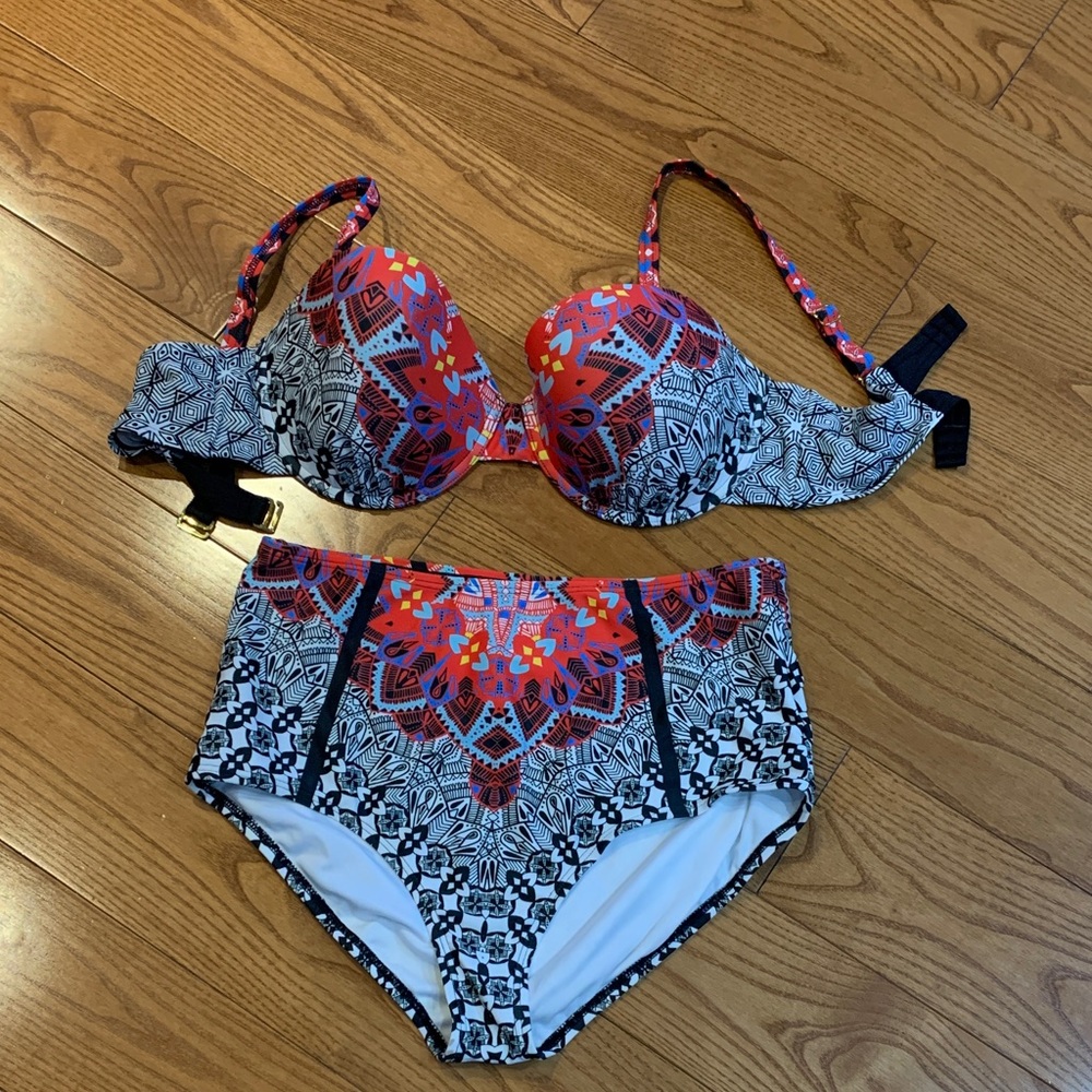 Swimsuits For All Red and Black Patterned Bikini size 16